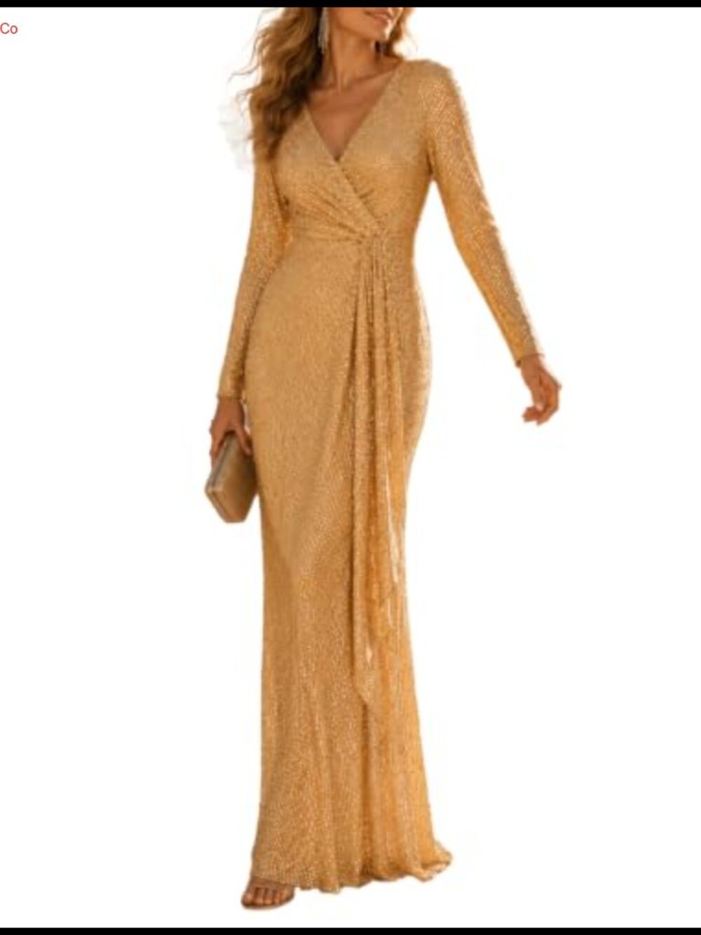Meilun Long Sleeve Sequin Maxi Formal Dress V Neck Prom Evening Gown